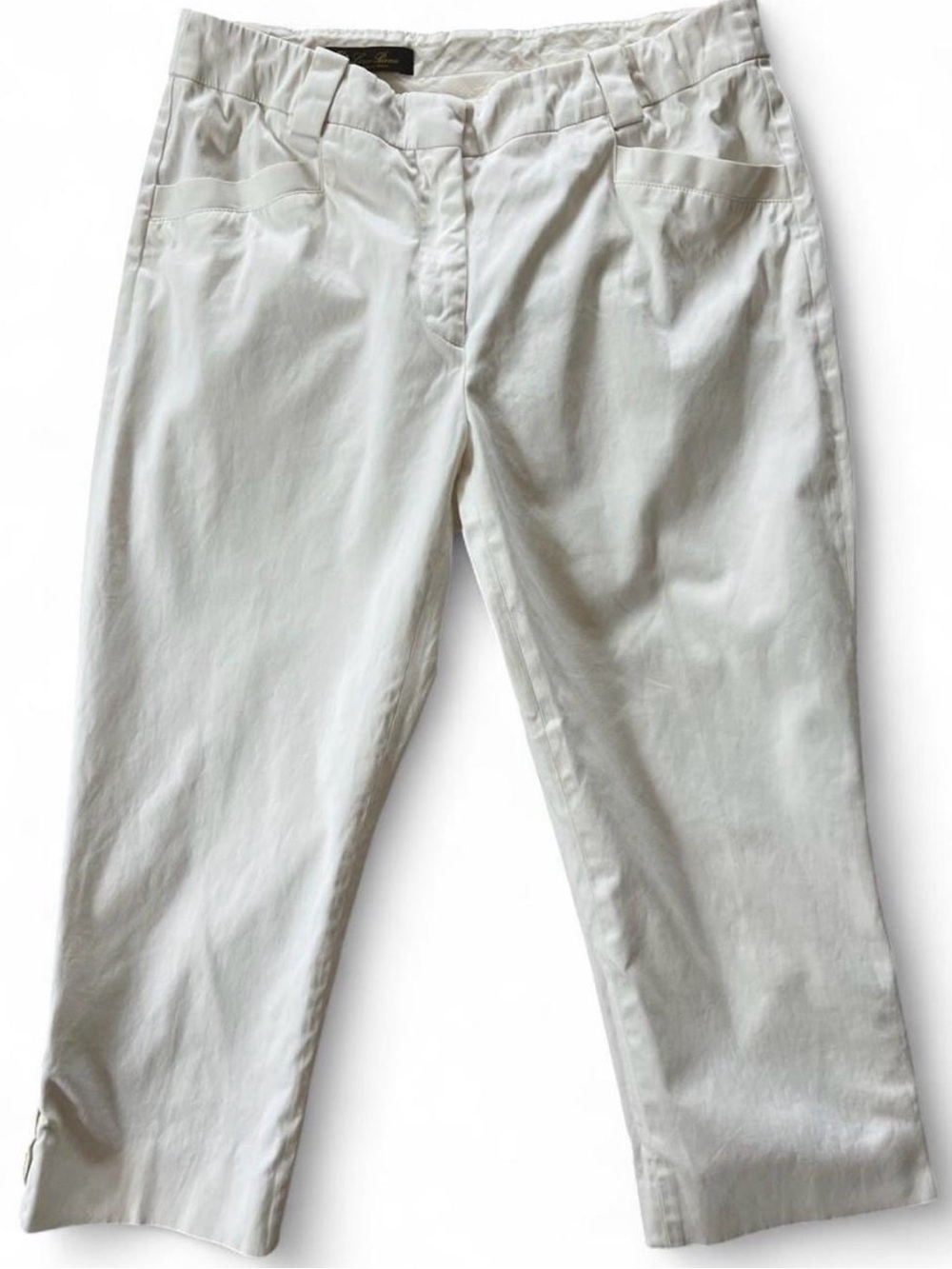Loro Piana White Cotton-Blend Capri Pants with Button Hem – Size IT 44 (US 8)